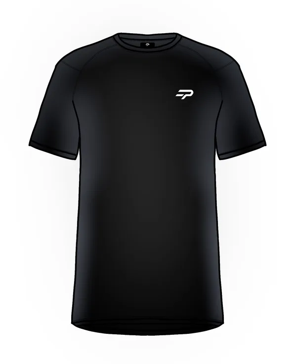 Path and Pace Roots tee in pale blue, front view